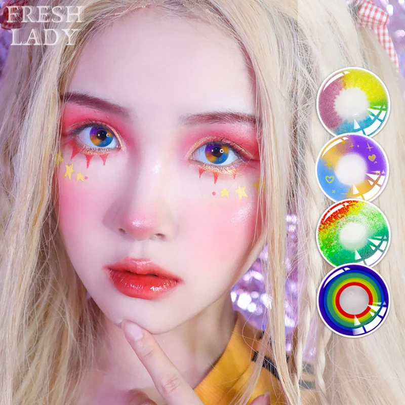 

UYAAI Cosplay Color Contact Lenses Rainbow Series 1Pair Yearly Colored Contacts Lens Anime Fashion Makeup Pupils