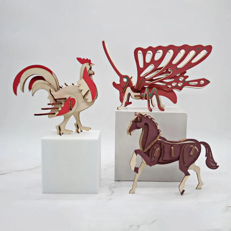 

Animal Wooden Puzzle 3d Butterfly Owl Dragon Shape Model Horse Toys For Children Kids Diy Tiger Puzzles Birthday Present