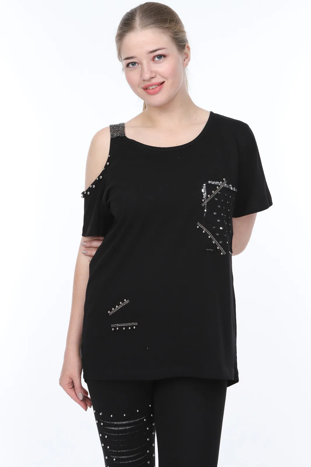 diaves frauen selbst wirkung säure spülung ripped pailletten pailletten detaillierte fahrrad hals schulter low cut trainingsanzug set free g