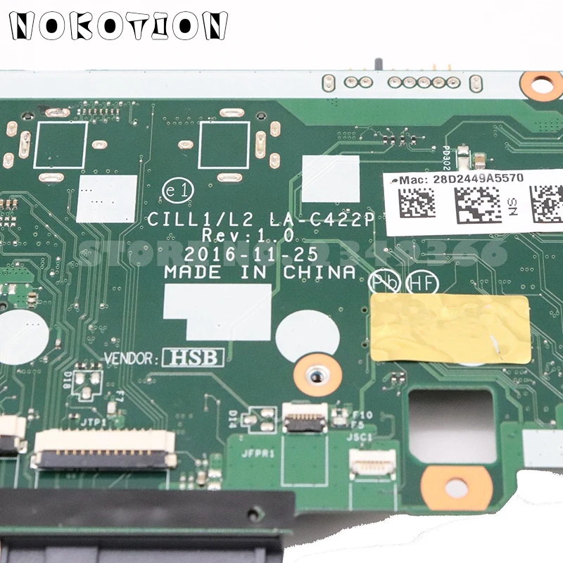NOKOTION 01YR028 CILL1 L2 LA-C422P материнская плата для lenovo ThinkPad L570 Материнская плата ноутбука SR2F1 I7-6600U 2,6 ГГц процессор