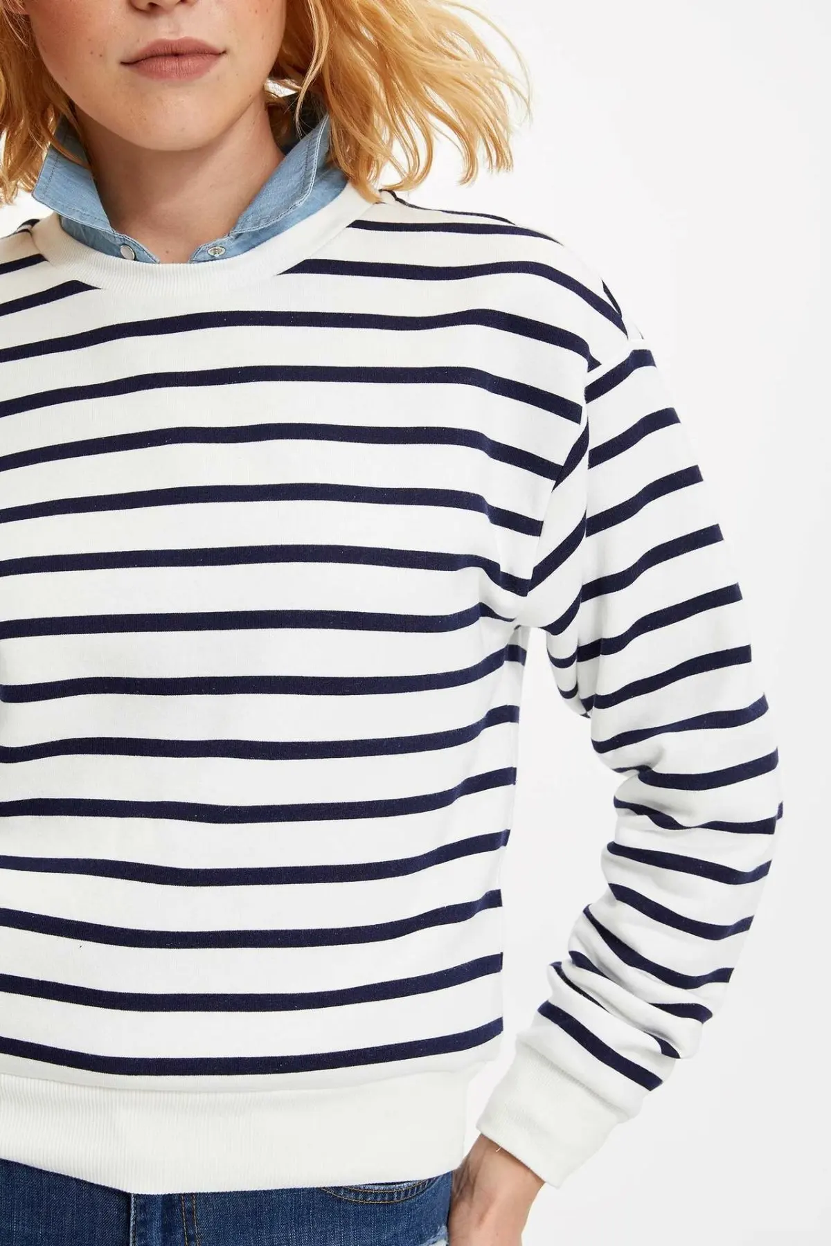 DeFacto женские полосатые пуловеры с круглым вырезом модные повседневные свободные