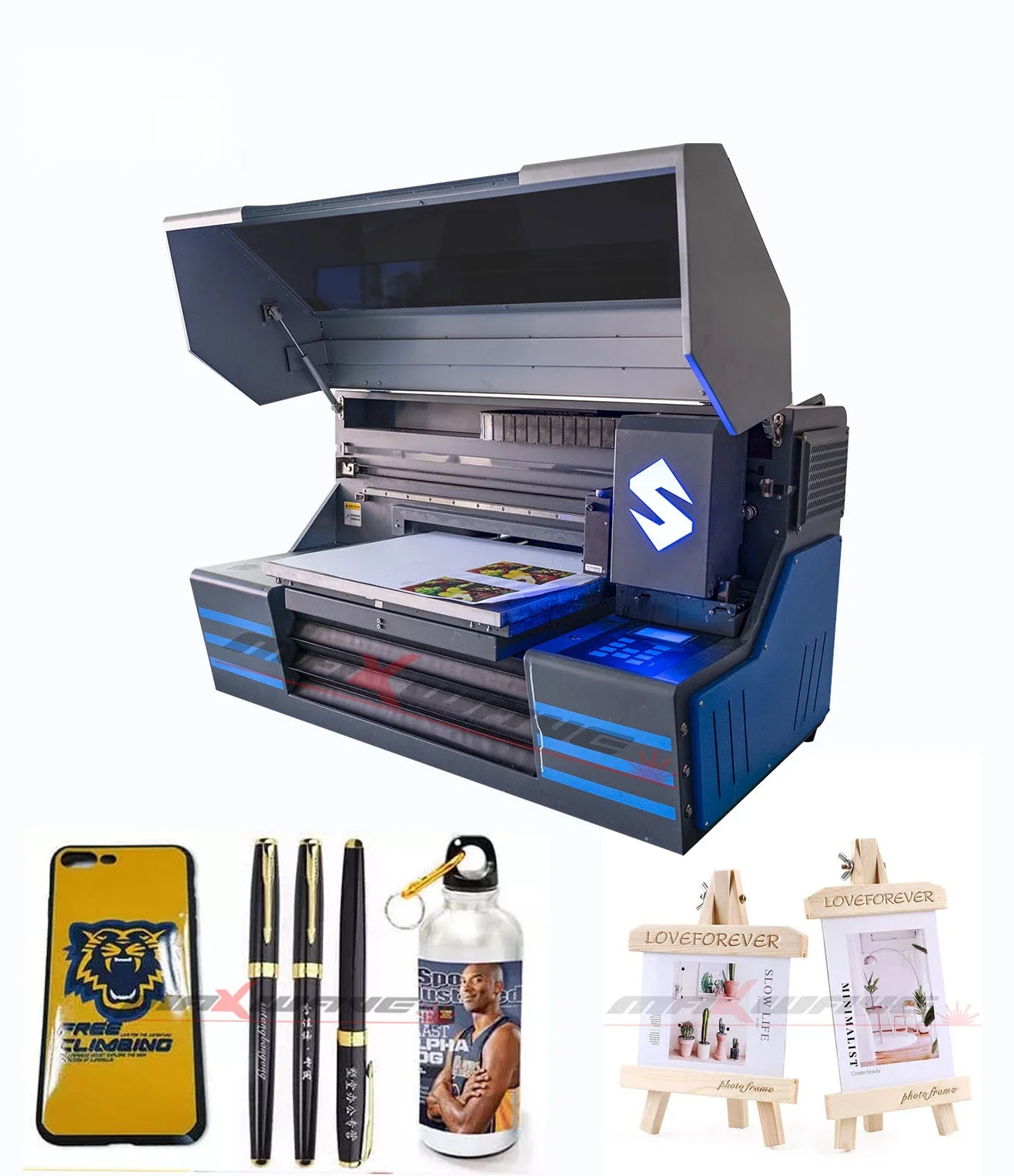 

Maxwave Automatic LED UV Flatbed A2 A3 Print Size Printers For Phone Case Wood Bottle Printing Machine
