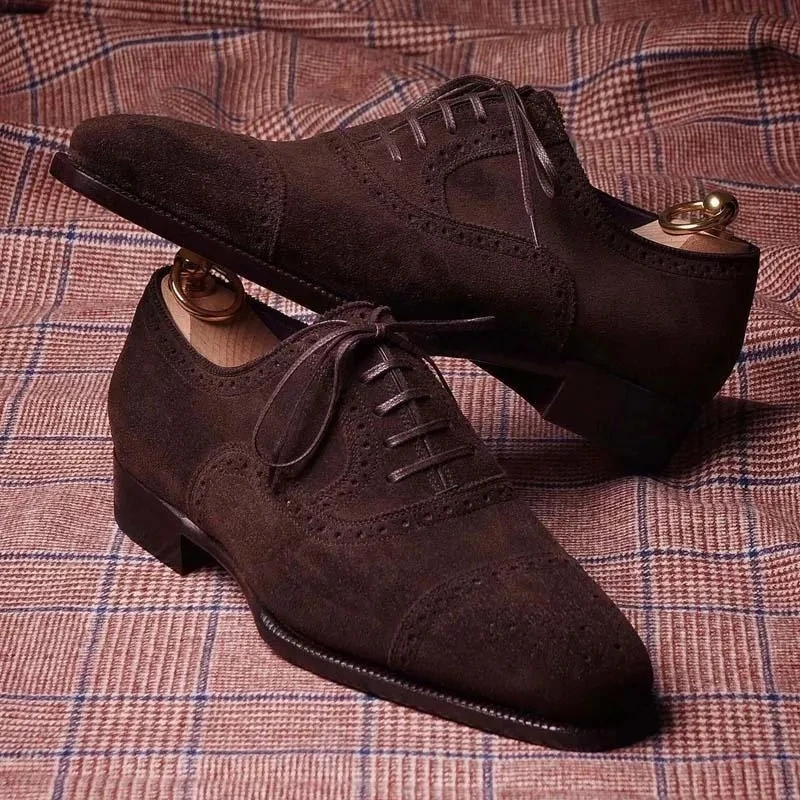 

Новинка 2021, мужские повседневные деловые классические туфли в британском стиле, Коричневые Замшевые классические туфли-оксфорды ручной ра...