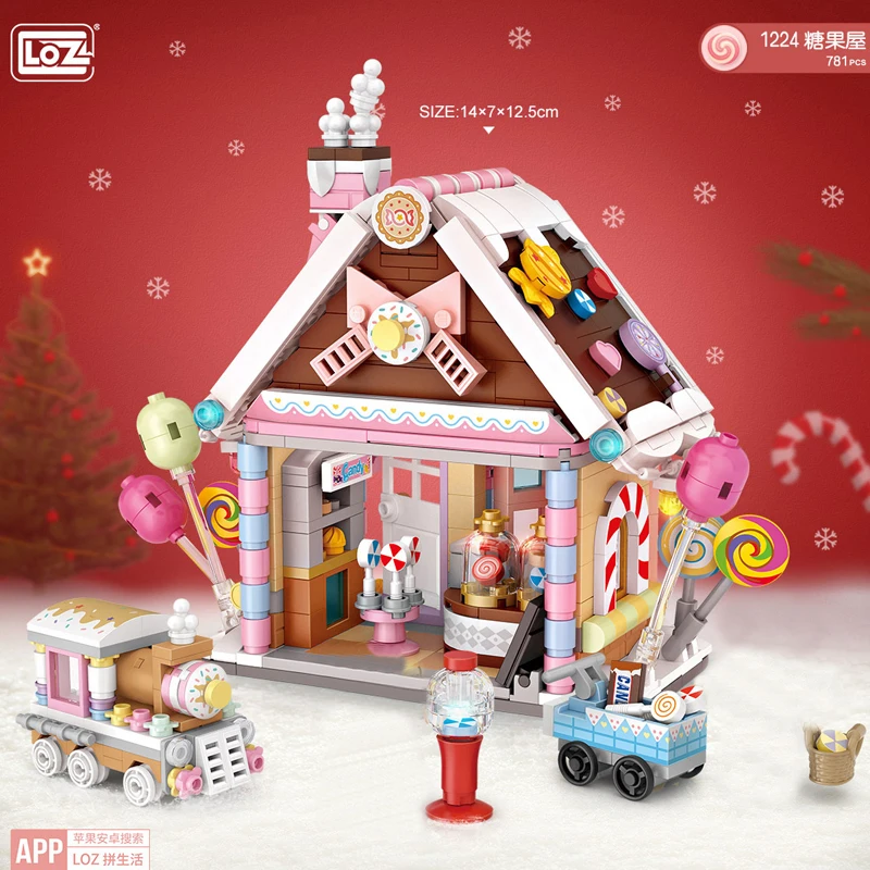 LOZ MINI Christmas Santa Claus Candy House Bricks Set MOC Creative Music Box With Figure Doll Building Block Boys Toys Gifts images - 2