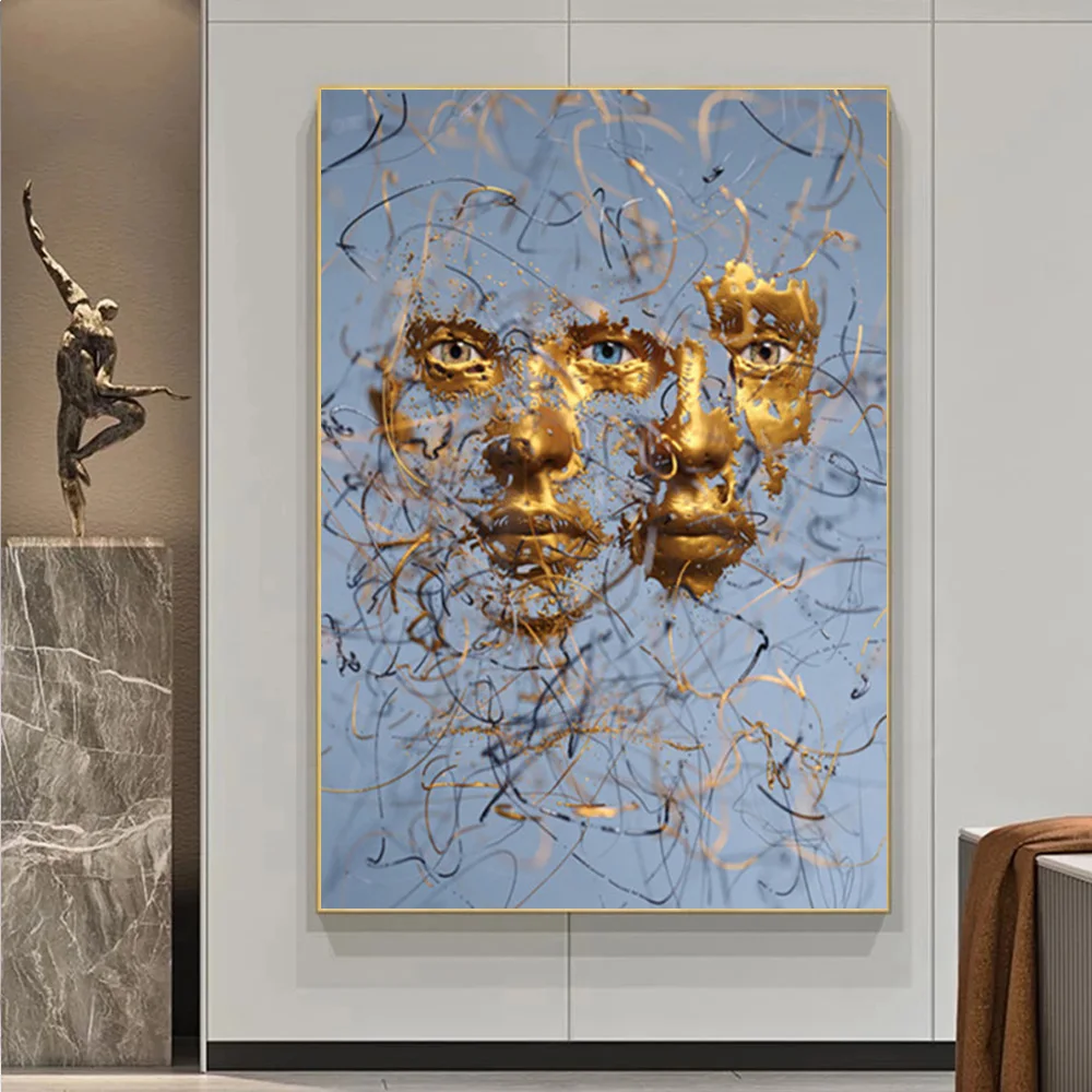 

Abstract Metal Mask Canvas Painting Nordic Minimalism Poster and Print Gold Line Picture for Living Room Wall Art Home Decor