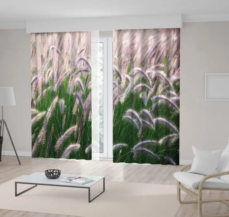 

Curtain Reeds Grass Autumn Seasonal Wild Flower Green Lilac Color Landscape Photo Printed