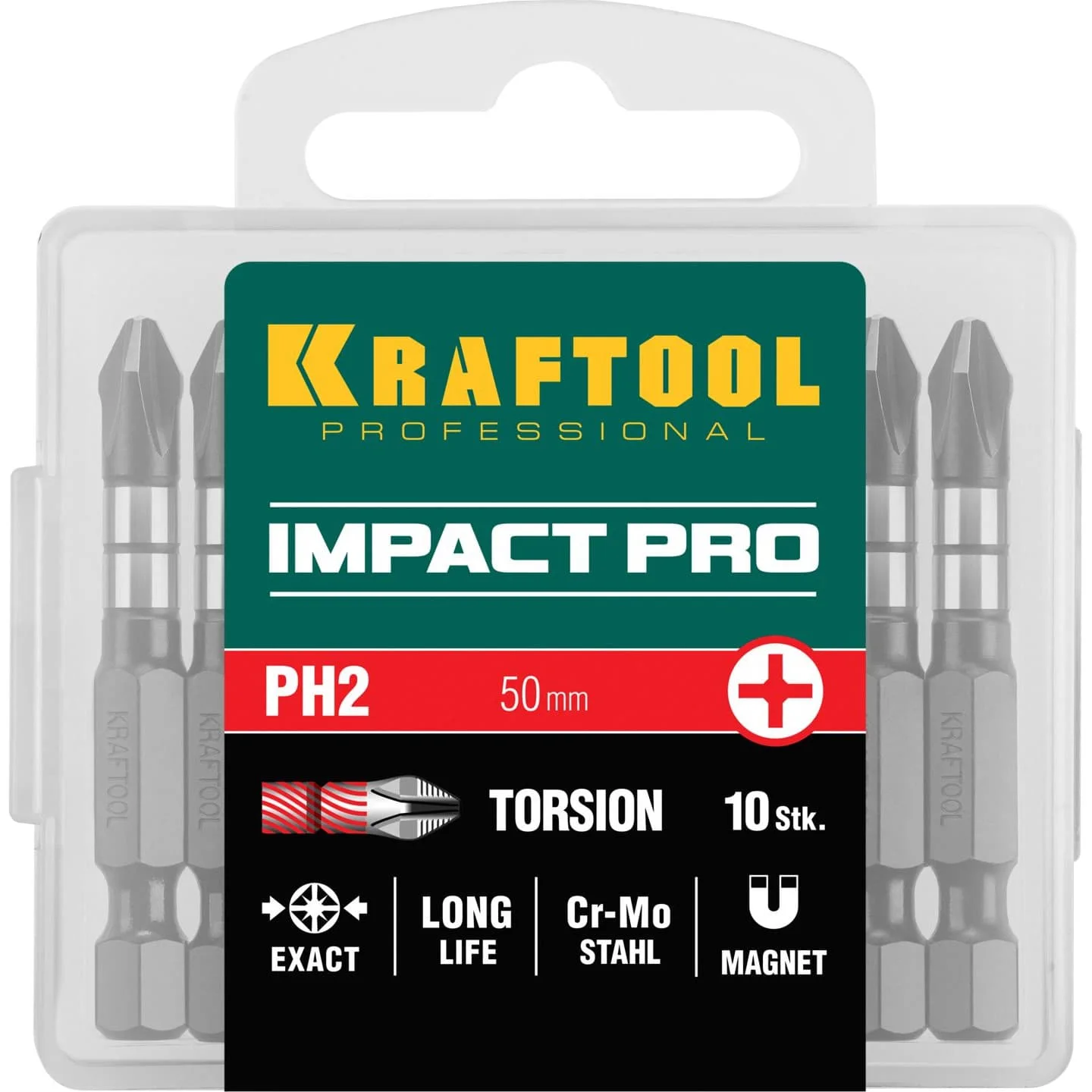 Набор бит KRAFTOOL PH2 50 мм 10 шт. Cr Mo сталь 26191 2 S10|Аксессуары для электроинструментов| |