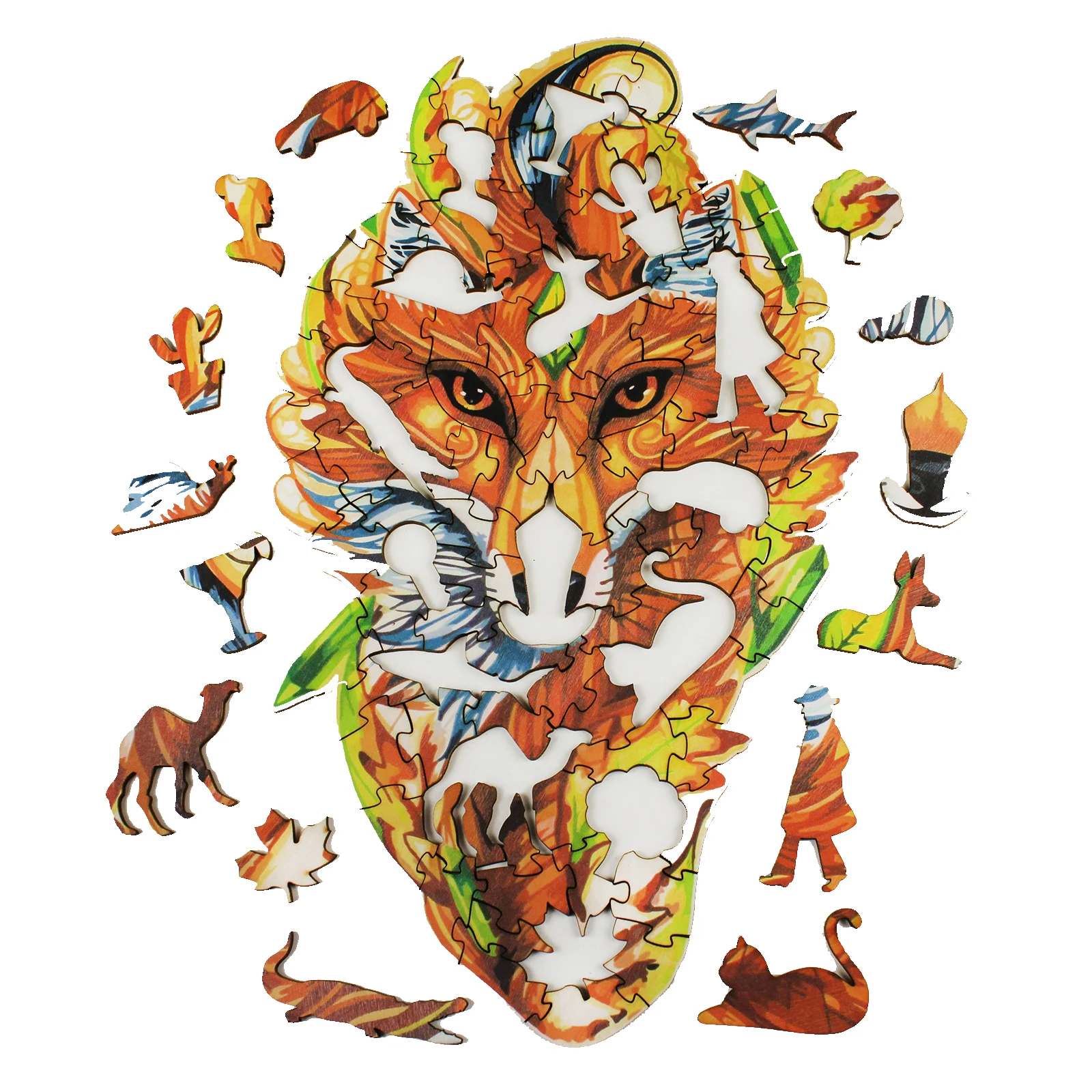 Разноцветная лиса пазл. Пазлы лисицы. Пазл фигурный "лиса", 100 деталей p-006. Unidragon пазлы лиса. Пазл лиса.