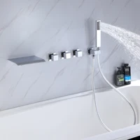 Wall Mount Waterfall Tub Filler Faucet with Hand Shower Bathroom Wide Waterfall Spout High Flow Rate Bathtub Faucet- 3 colors