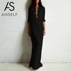 Женское винтажное платье макси Anself, повседневное длинное пляжное платье с V-образным вырезом и длинным рукавом, с разрезом, модель размера плюс 5XL, осень, 2021