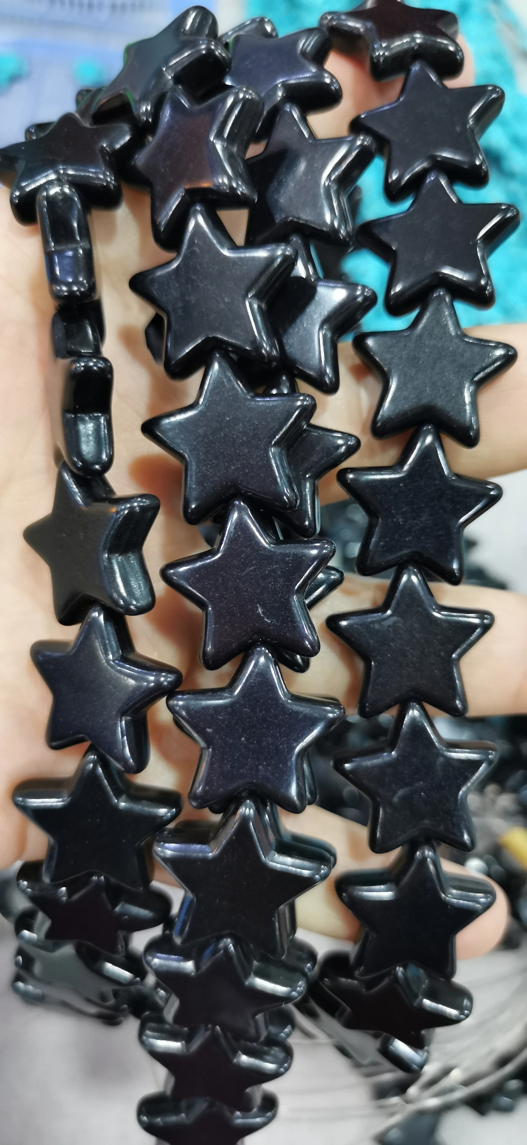 Лидер продаж-15 мм черный струйный бирюзовый ручной резной в виде звезды бусины