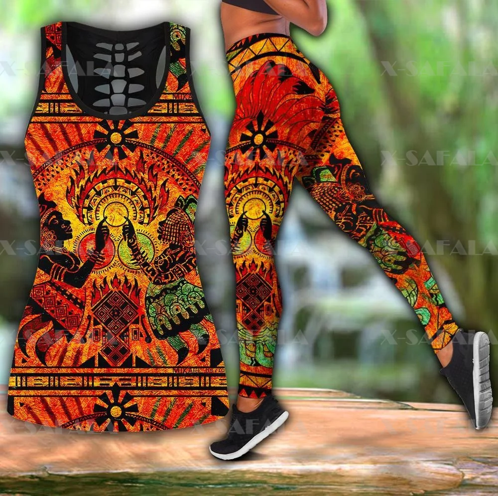 

African Art Africa African Woman Two Piece Yoga Set Women 3D Print Hollow Out Tank Top High Waist Legging Summer Casual Sport-6