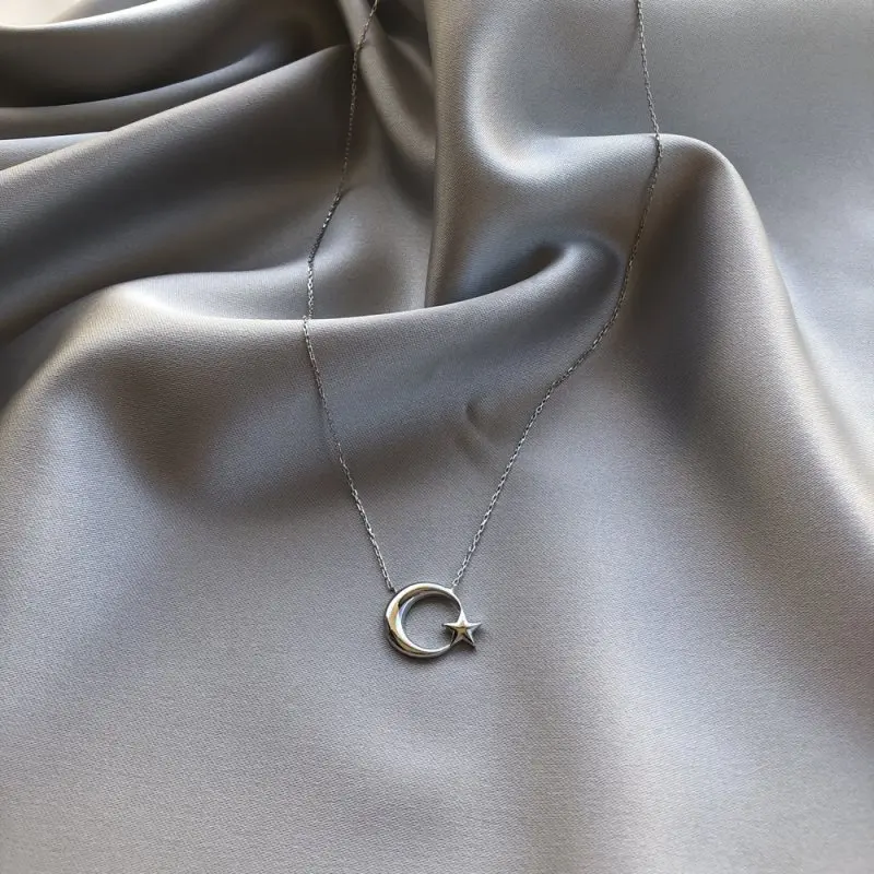 

Star Moon925 Sterling Silver Necklace Women Girls Gift Jewelry Accessories Fashion Handmade Elegant Chain
