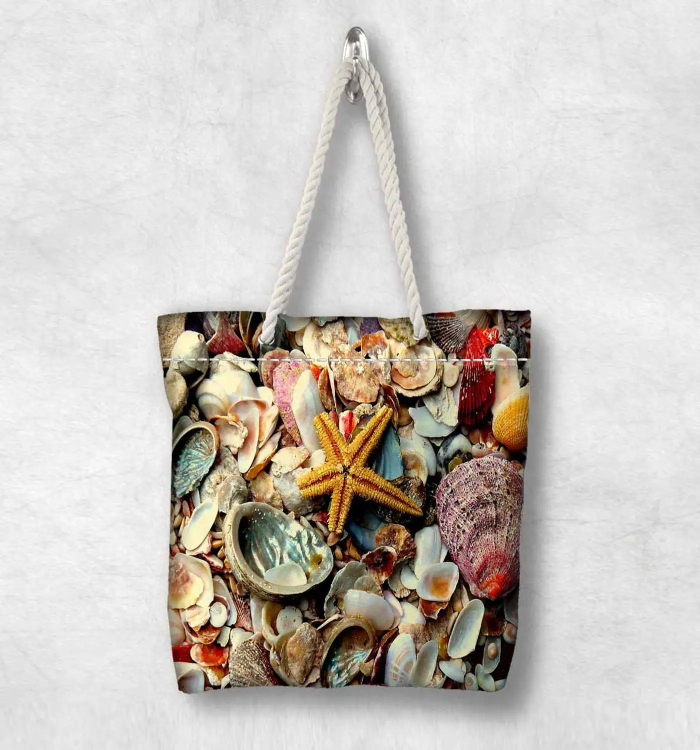 Новое модное холщовое портфель с белыми ручками и морскими звездами желтого