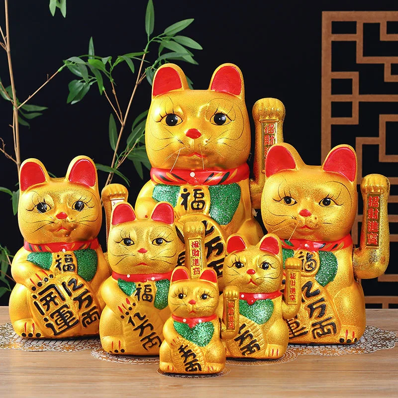 

Lucky cat ornaments opening shaking hands ceramic golden electric opening new store opening gift 7-11 large