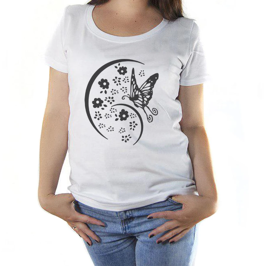 Футболка женская принт Бабочка в цветах 100% хлопок короткий рукав.Круглый ворот