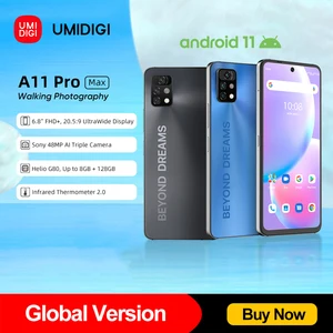 in stock umidigi a11 pro max global version android 11 6 8 fhd display smartphone 128gb helio g80 48mp triple camera 5150mah free global shipping