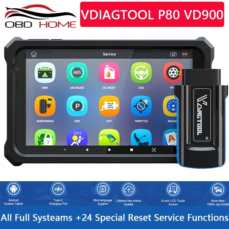 

VDIAGTOOL P80 VD900 OBD2 Scanner TPMS DPF EPB Oil Full System Print Report Engine Scan Car Tools Diagnostic Brazil Chile popular