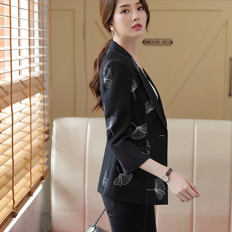 Lenshin женская элегантная куртка с принтом три кварта блейзер модная рабочая