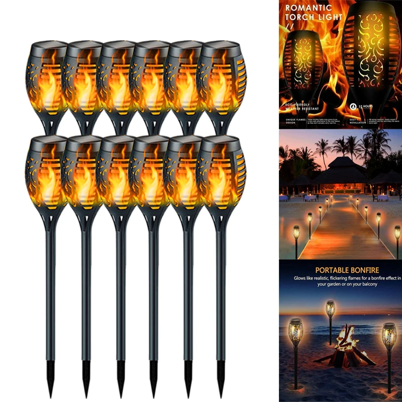 

Outdoor LED Torch Flame Solar Powered Light Flickering Dancing Garden Lamp Waterproof Lawn Pathway Street Decoration Lighting