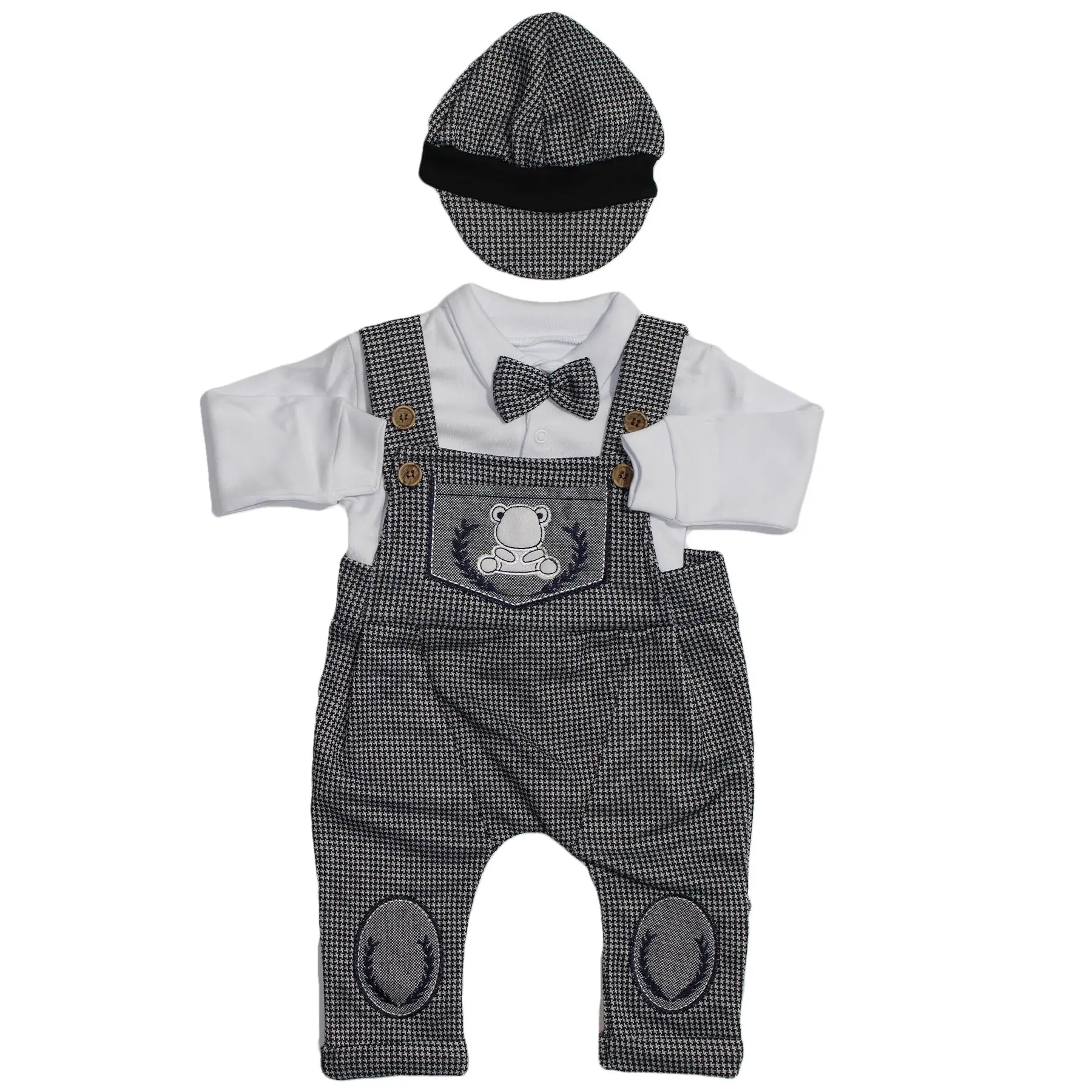 

Papyonlu Teddy Bear Pattern Gray Hat Slopet Jumpsuit