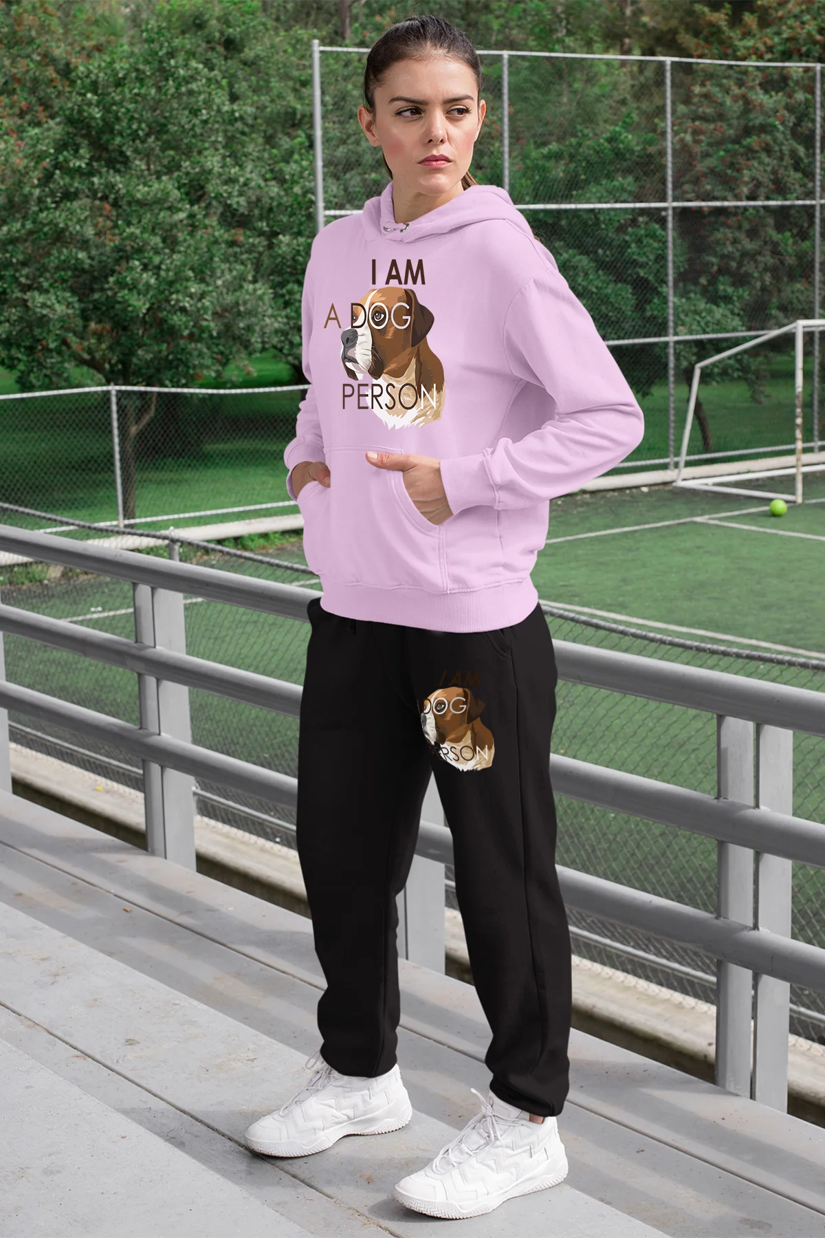 Женский спортивный костюм Angemiel розовый свитшот с капюшоном черные спортивные