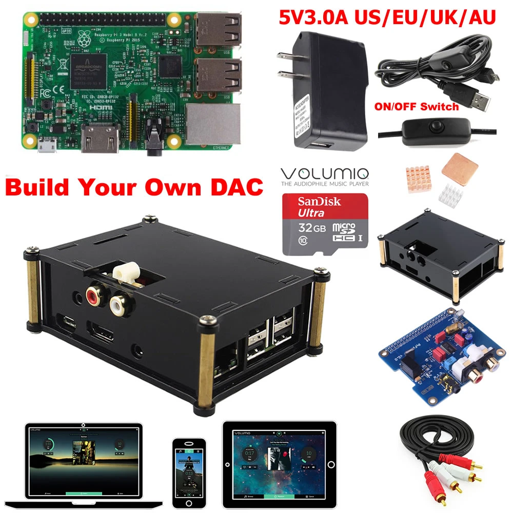 Raspberry Pi 3 Model B ЦАП комплект D3B01