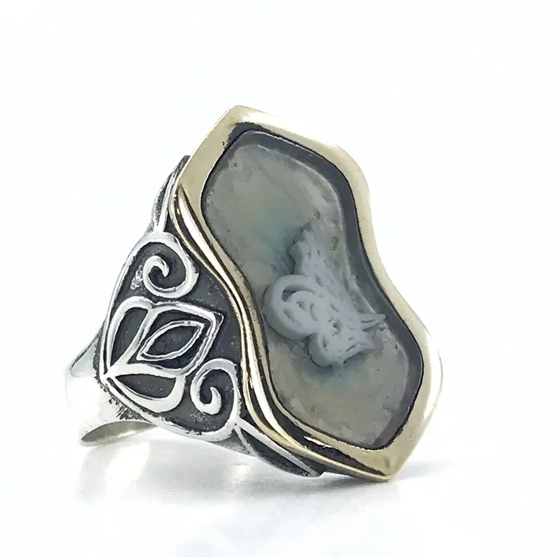

Light Blue Effective Cabochons Tuğra Silver Men 'S Ring