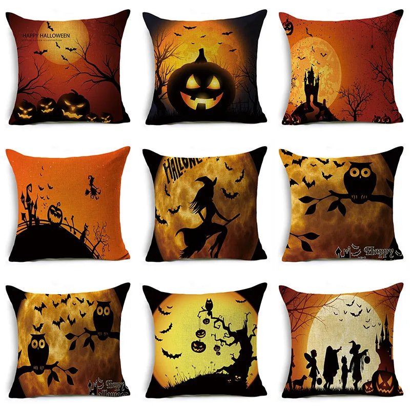 

Halloween Sofa and Home Decoration Black and Orange Text Withered Wood Smiley Face Pillowcase Cushion Case 40cm/45cm and 50cm