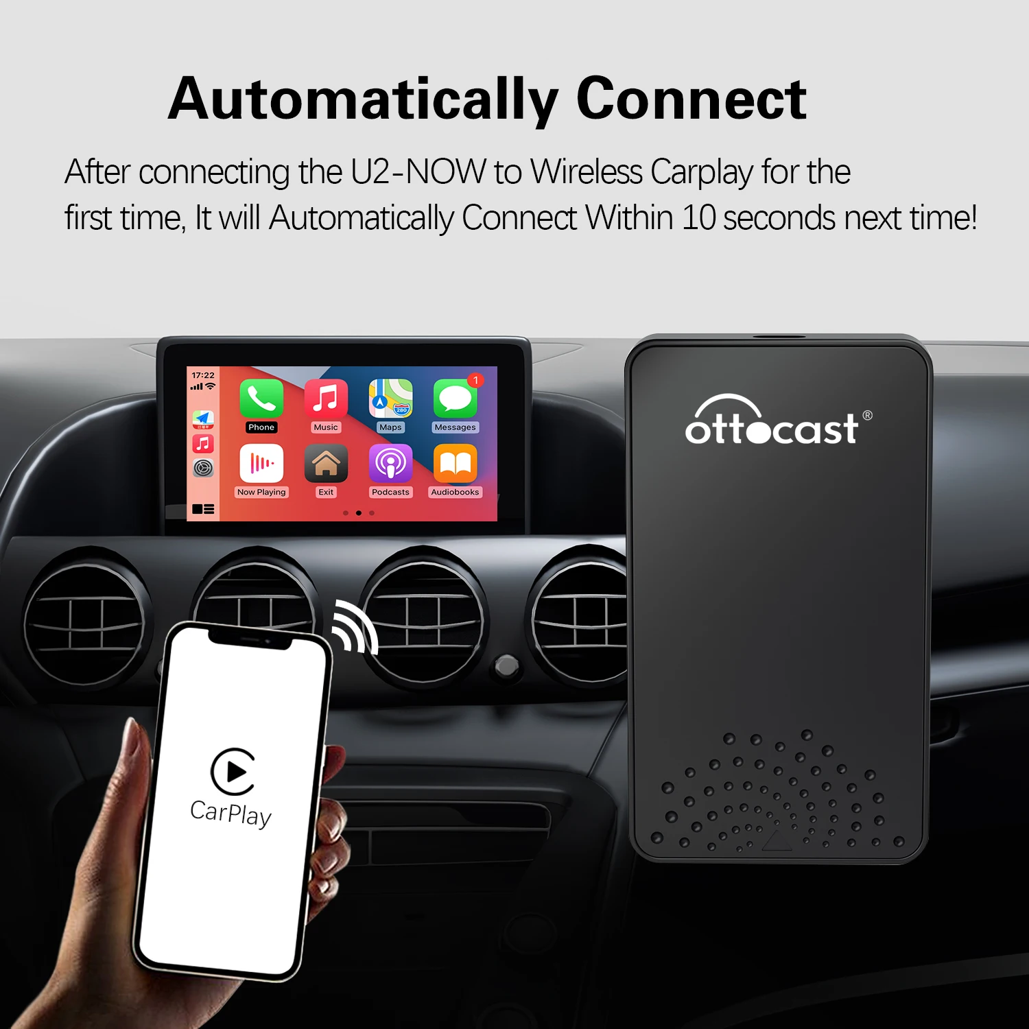OTTOCAST Wireless CarPlay Adapter for factory multimedia scree,no disassembly plug ang play,suitable for gifts for men,on VW/KIA