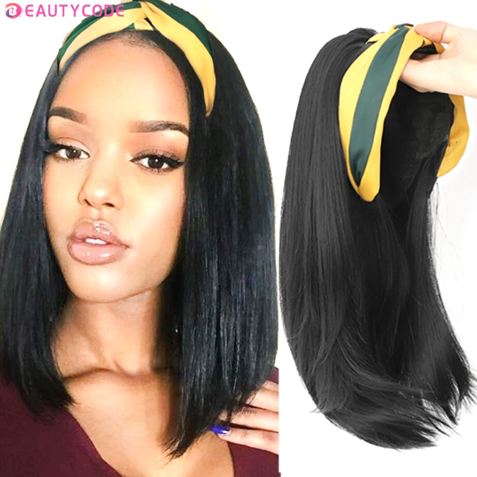 

BEAUTYCODE Synthetic Women's Headband Wigs for Black Women None Replacement Long Wavy Headwraps Hair Wig