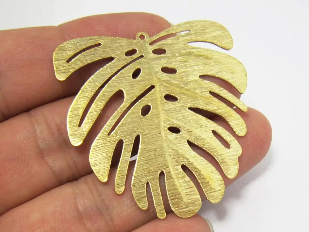 5 шт. текстурированные подвески для сережек Monstera, латунная фурнитура в форме листа, 45x43 мм, подвеска для ожерелья, изготовление ювелирных изделий R946