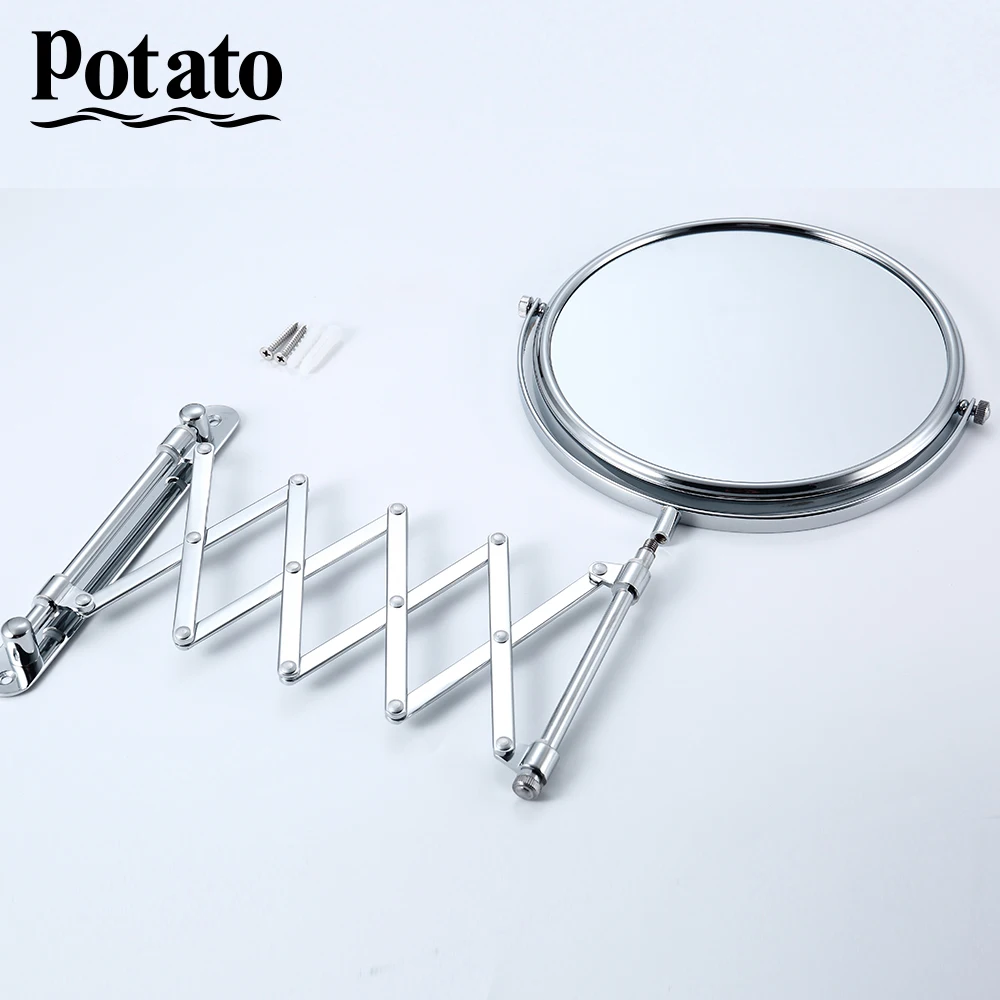 Potato Хромированное круглое Двухстороннее увеличительное зеркало 360 Deg 7X 8
