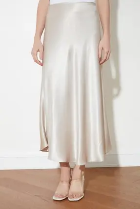 

Silver Satin Midi Skirt Women Clothing Young Girl Clothing 2021 Spring Summer Collection Hot Sale Free Shipping