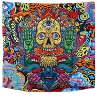 Hippie Colorful Trippy Skull Psychedelic Mushroom Tapestry Horror Monster And Evil Eyes Satanic Wall Hanging For Room