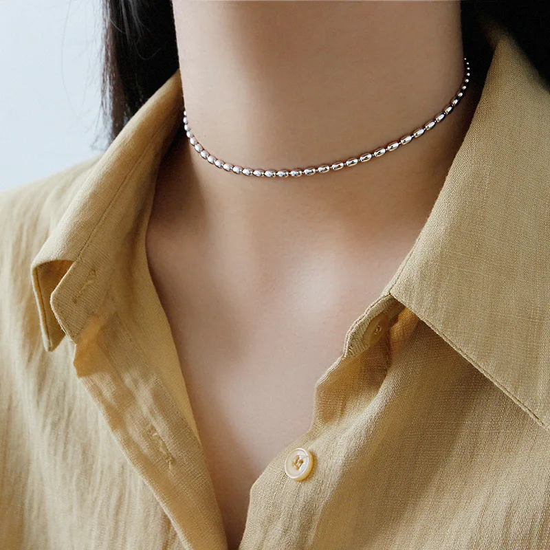 

S925 Sterling Silver Necklace Ins Temperament Niche Olive Bead Chain Female Necklace Personality Clavicle Necklace