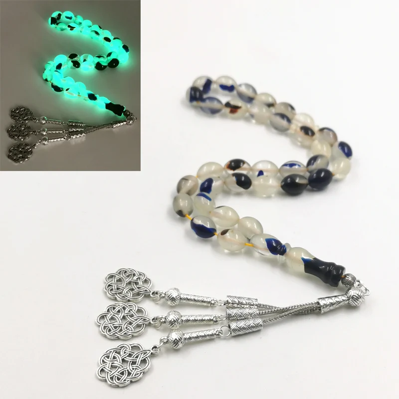 Синие светящиеся каучуковые мусульманские четки Tasbih бусины misbaha Eid Gift турецкие