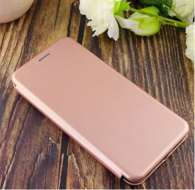 Чехол книжка для samsung A12 / M12 розовое золото с магнитным замком подставкой и