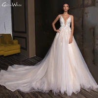 sexy deep v neck a line wedding dress luxury lace sleeveless bride dresses backless bridal gowns custom made vestidos de novia