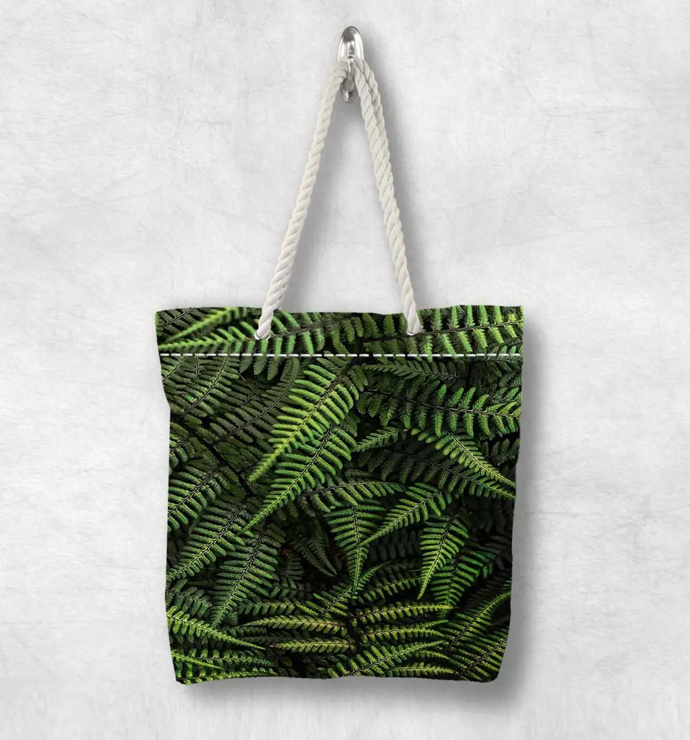 

Else Tropical Green Pine Tree Leaf New Fashion White Rope Handle Canvas Bag Cotton Canvas Zippered Tote Bag Shoulder Bag