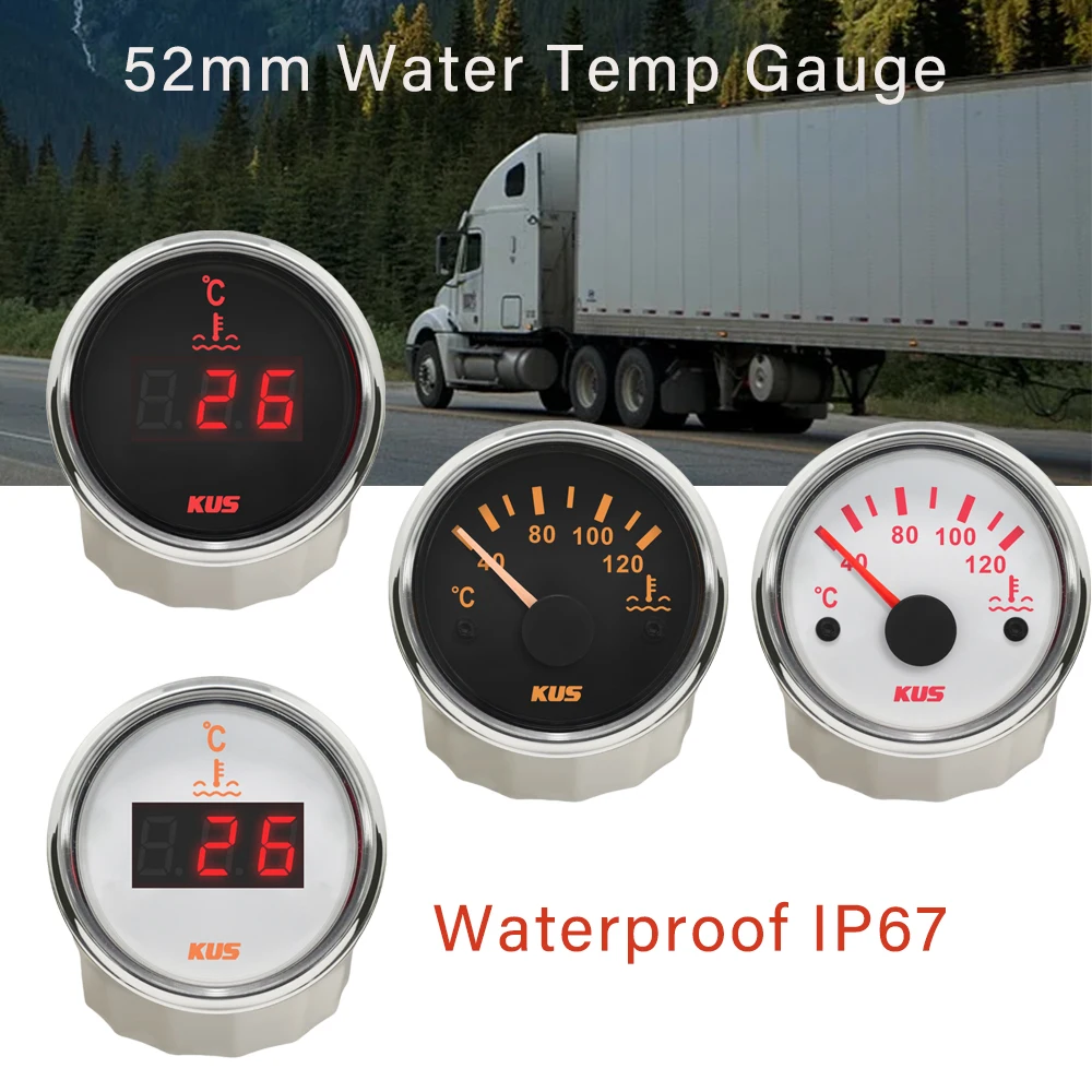 

KUS Universal 52mm(2") Car Water Temp Temperature Gauge Meter Indicator 40-120℃ 25-120℃ 12V 24V Red Yellow Backlight