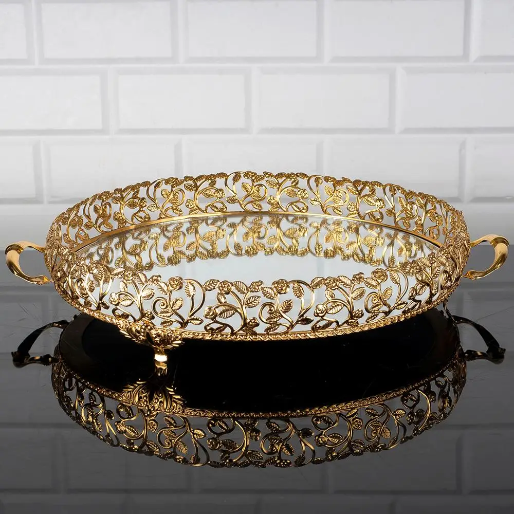 

Serving Tray Luxury Service Plate Golden Silver Round Big Small Turkish Arabic Oriental Eastern