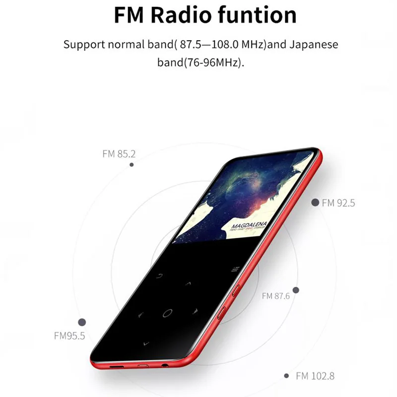 HIFI Bluetooth MP4-плеер с сенсорным экраном, тонким корпусом, встроенной памятью на 16 ГБ и динамиком с FM-радио и функцией записи, подходит для занятий спортом на открытом воздухе.