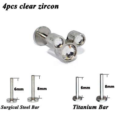 4PCS Clear Gem 4 шт. 16 г G23 Титан и сталь опал CZ драгоценный камень Губная Серьга Бар кольцо Кристалл Шпилька для уха спираль винт подходит топ мода ювелирные изделия - Окраска металла: 4PCS Clear Gem