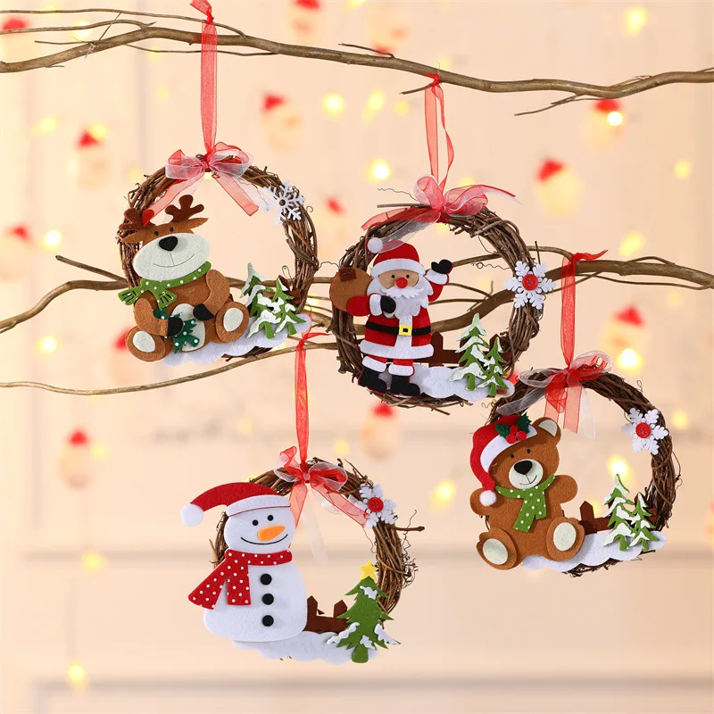 

Christmas Decorations Christmas Tree Rattan Garland Pendant Santa Claus Elk Round PVC Ornament Festival Party Home Decorations