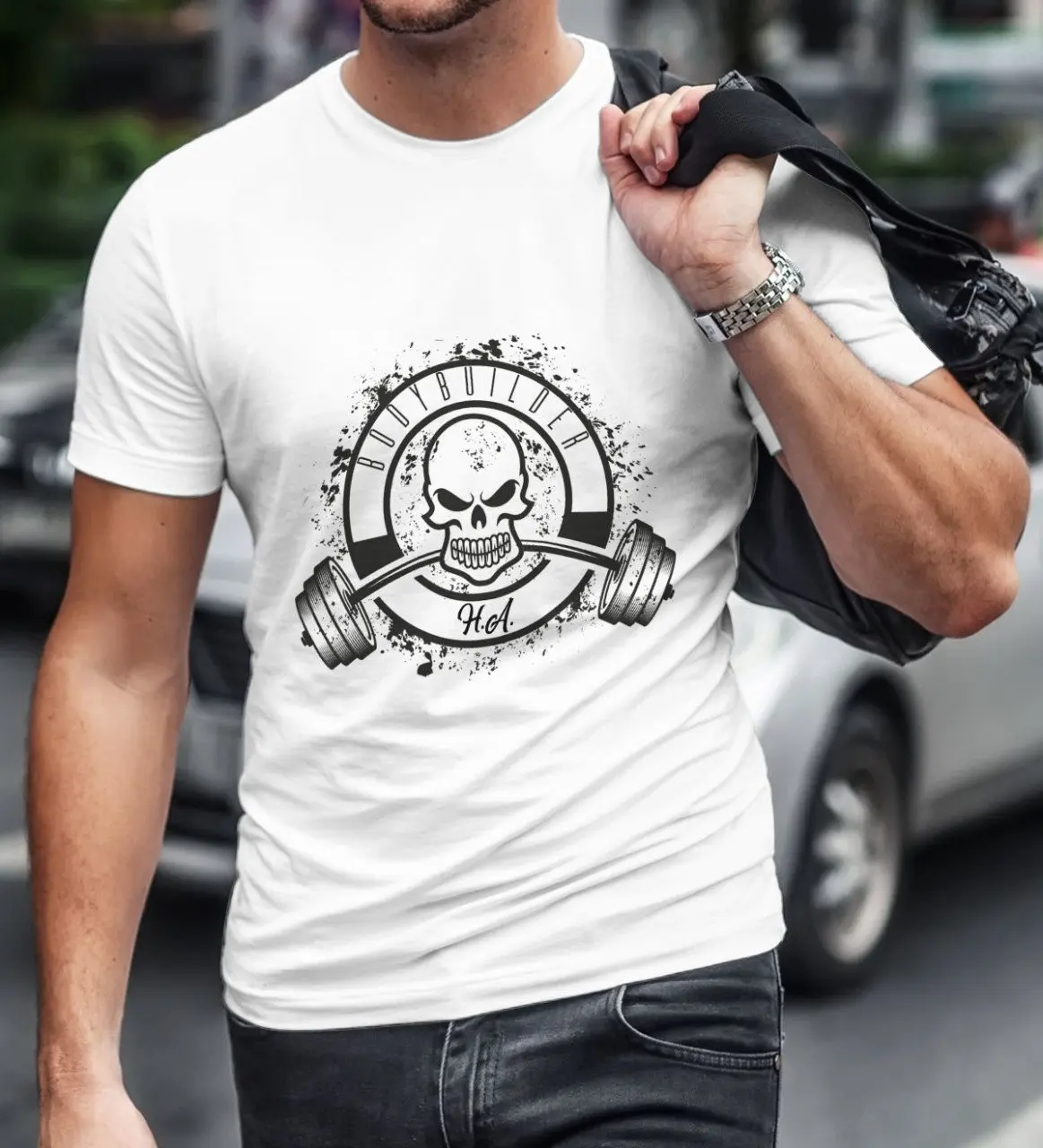 

Персонализированные бодибилдер белые мужские T-Shirt-1
