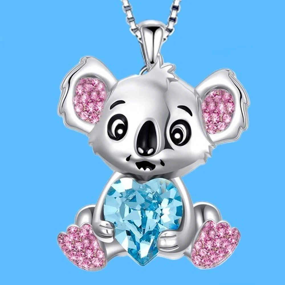 Мода любовь кристалл коала медведь драгоценное ожерелье для женщин сердце