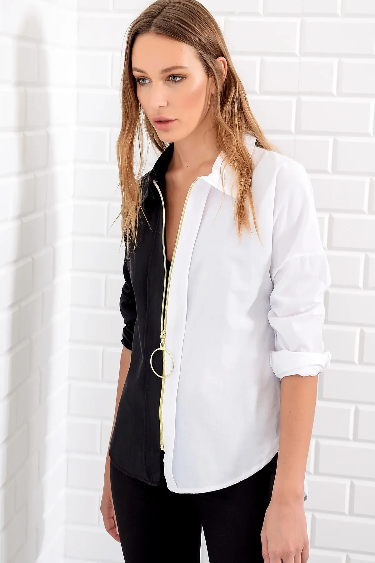 Trend: Alacati Style Women Black-White Blocky Shirt ALC-5490 |