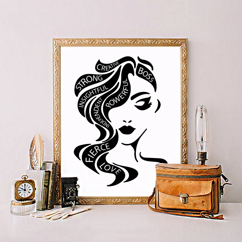 С принтом с цитатой женскими силуэтами черно-белый плакат на стену Картина
