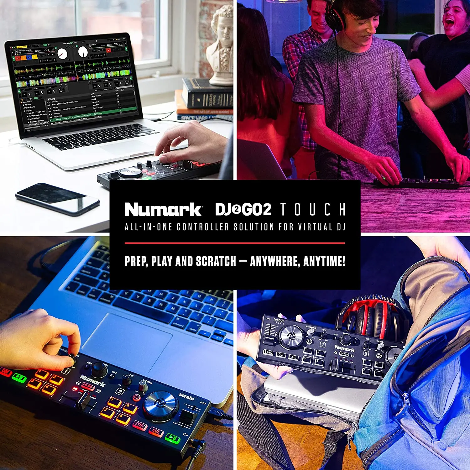 Numark DJ2GO2 Touch Compact 2 Deck USB DJ контроллер для Serato с микшером/перекрестником